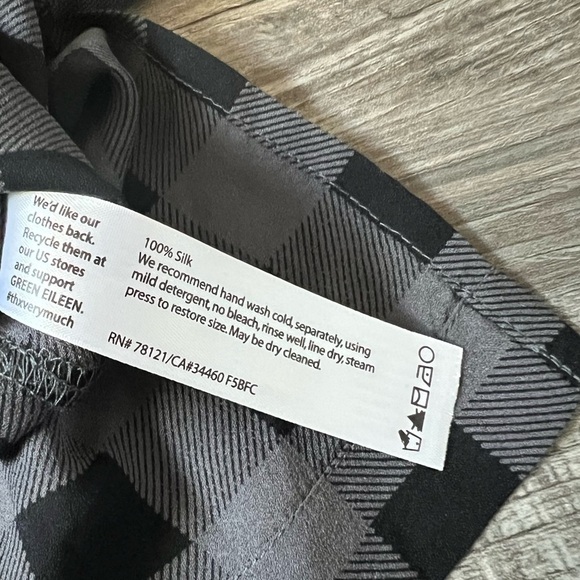 EILEEN FISHER Silk Buffalo Check Printed Tunic Dress Sleeveless Black Grey Small - Picture 5 of 6